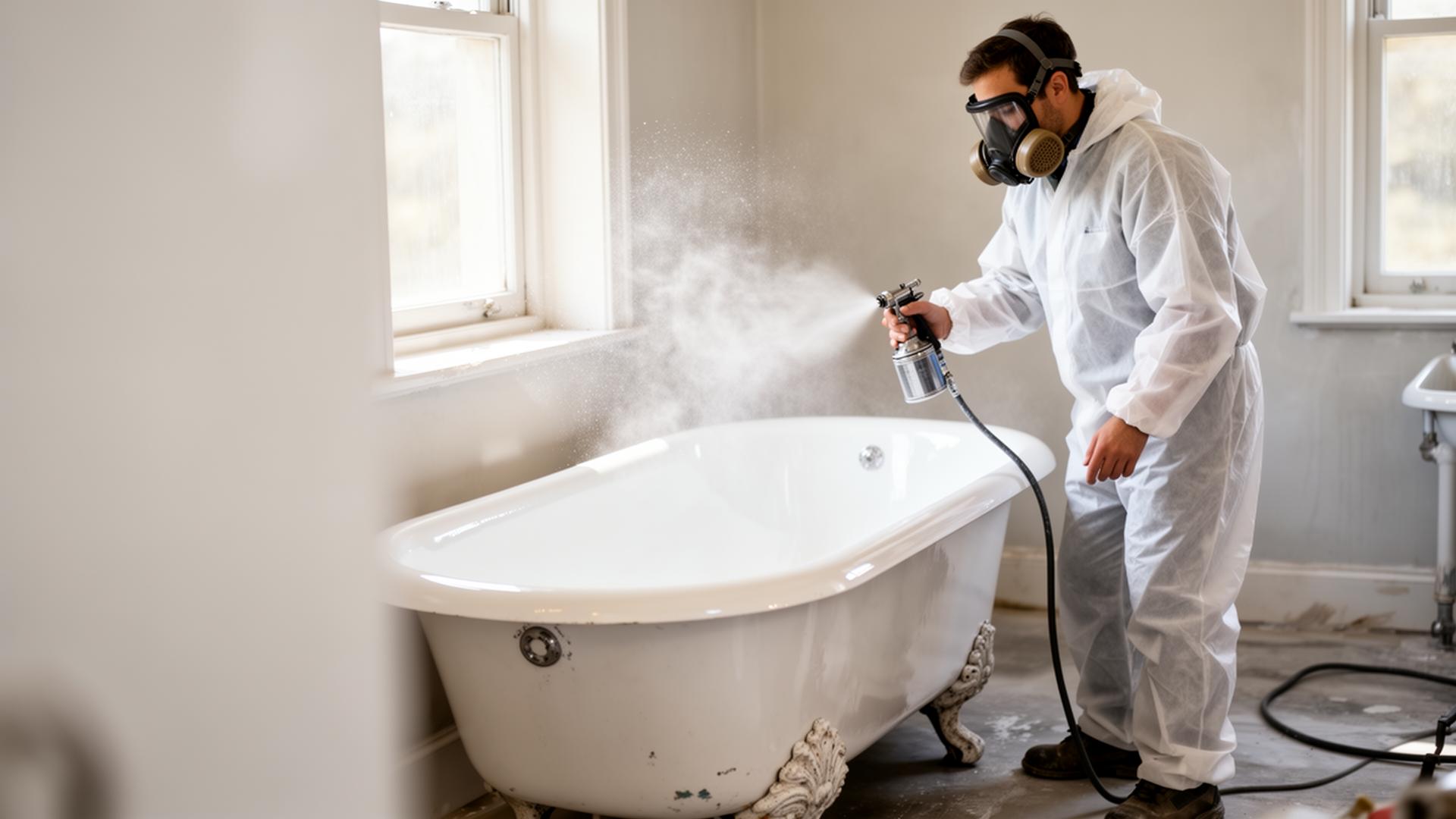 Technician refinishing a bathtub in Tallahassee